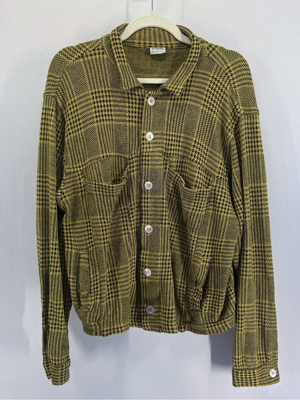 Vintage CP Shades Yellow Houndstooth Plaid Button Front Chore Bomber Jacket